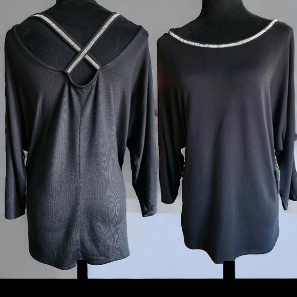 NWT 89TH & MADISON Black Bedazzled 3/4 Sleeve Size LARGE - Picture 1 of 10